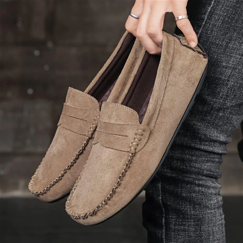New Mens Loafers Shoe Genuine Leather Round Toe Suede Vamp Penny Loafer Comfortable Lightweight Flexible Prom Wedding Slip-on