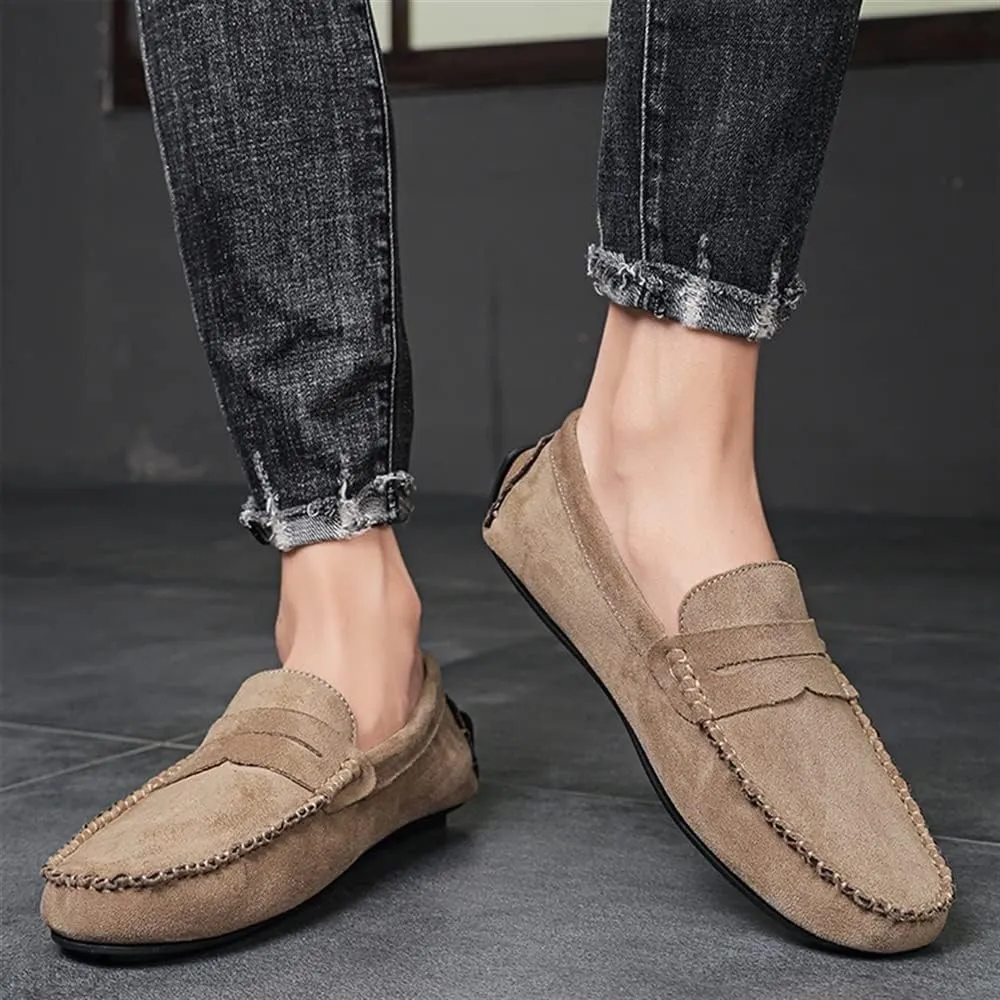 New Mens Loafers Shoe Genuine Leather Round Toe Suede Vamp Penny Loafer Comfortable Lightweight Flexible Prom Wedding Slip-on
