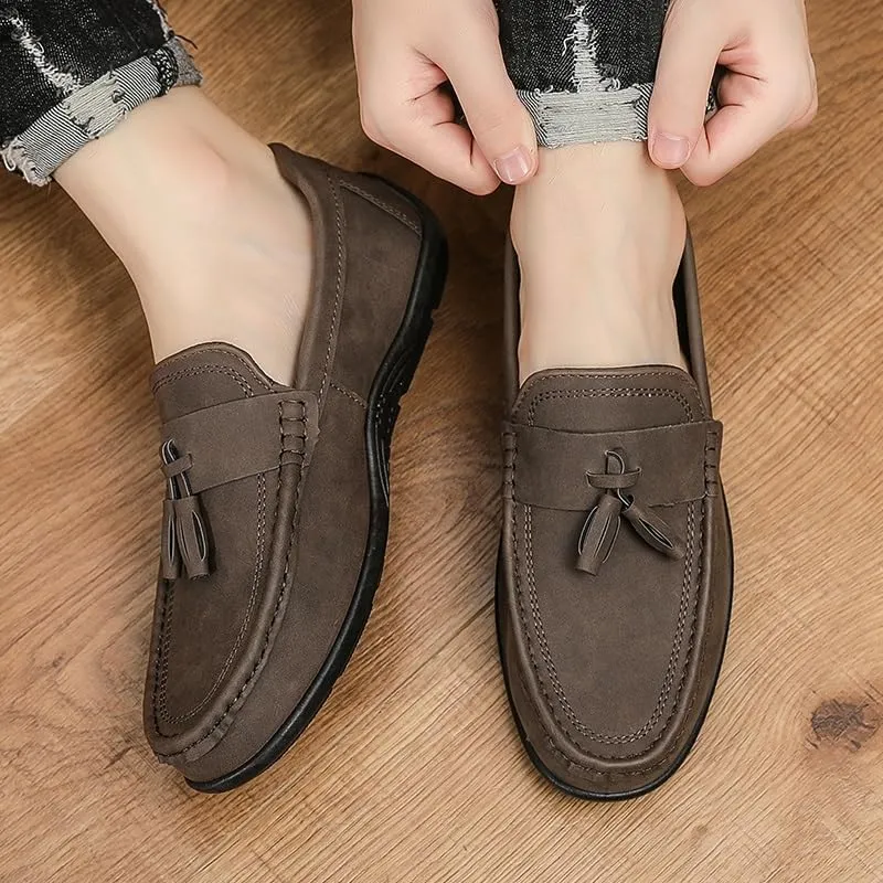 New Mens Loafers Shoe Round Toe PU Leather Penny Loafers Tassel Anti-Slip Lightweight Resistant Classic Fashion Slip On