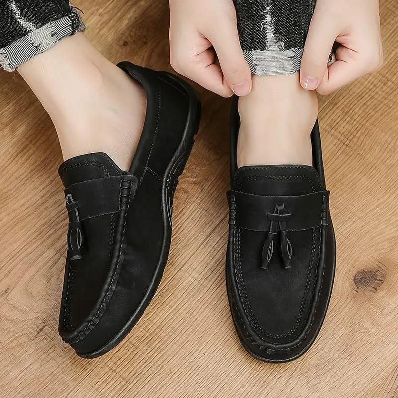 New Mens Loafers Shoe Round Toe PU Leather Penny Loafers Tassel Anti-Slip Lightweight Resistant Classic Fashion Slip On