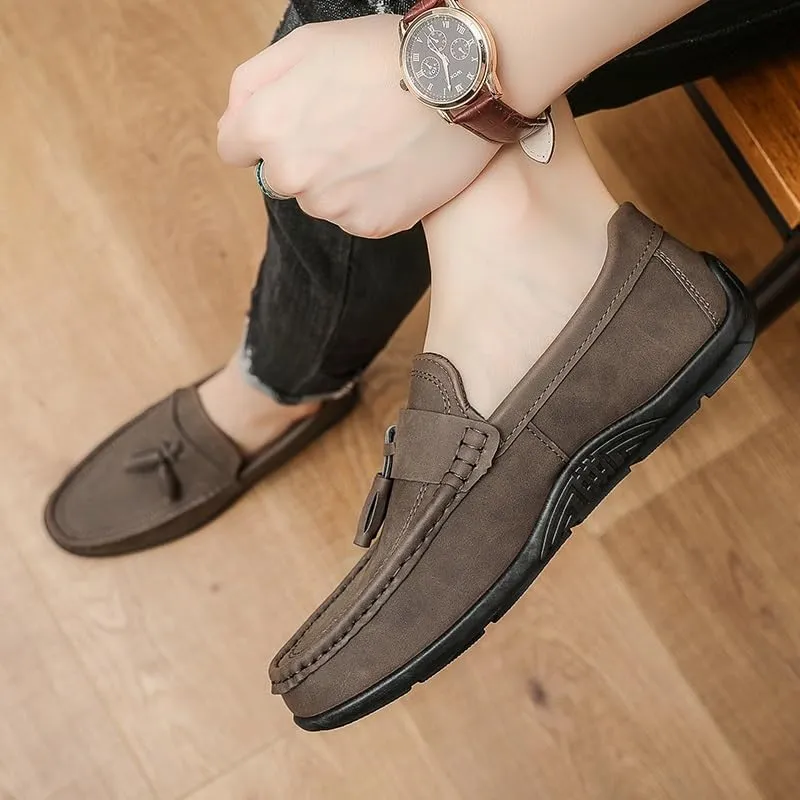 New Mens Loafers Shoe Round Toe PU Leather Penny Loafers Tassel Anti-Slip Lightweight Resistant Classic Fashion Slip On