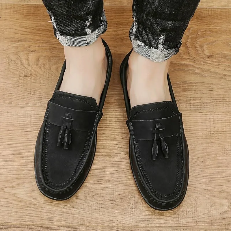 New Mens Loafers Shoe Round Toe PU Leather Penny Loafers Tassel Anti-Slip Lightweight Resistant Classic Fashion Slip On