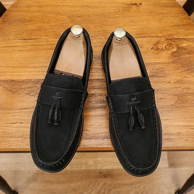 New Mens Loafers Shoe Round Toe PU Leather Penny Loafers Tassel Anti-Slip Lightweight Resistant Classic Fashion Slip On