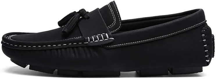 New Mens Loafers Shoe Square Toe PU Leather Driving Penny Loafers with Tassel Comfortable Flat Heel Lightweight Fashion Slip On