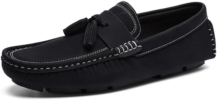 New Mens Loafers Shoe Square Toe PU Leather Driving Penny Loafers with Tassel Comfortable Flat Heel Lightweight Fashion Slip On
