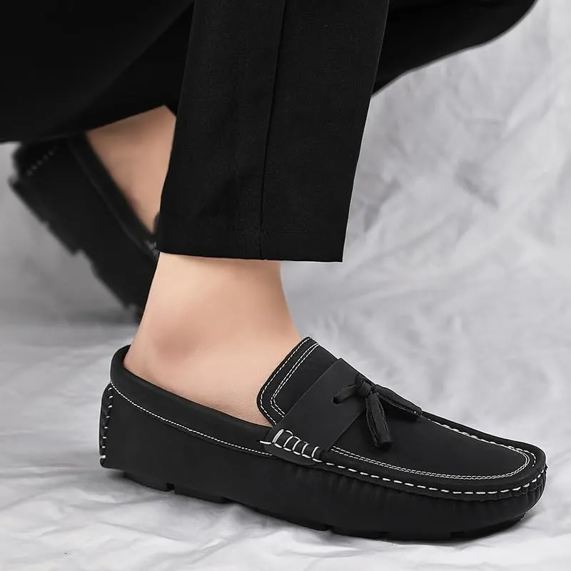 New Mens Loafers Shoe Square Toe PU Leather Driving Penny Loafers with Tassel Comfortable Flat Heel Lightweight Fashion Slip On