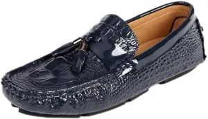 New Mens Loafers Shoe Vegan Leather Crocodile Print Driving Loafers Tassel Flexible Comfortable Anti-Slip Walking Outdoor Slip On