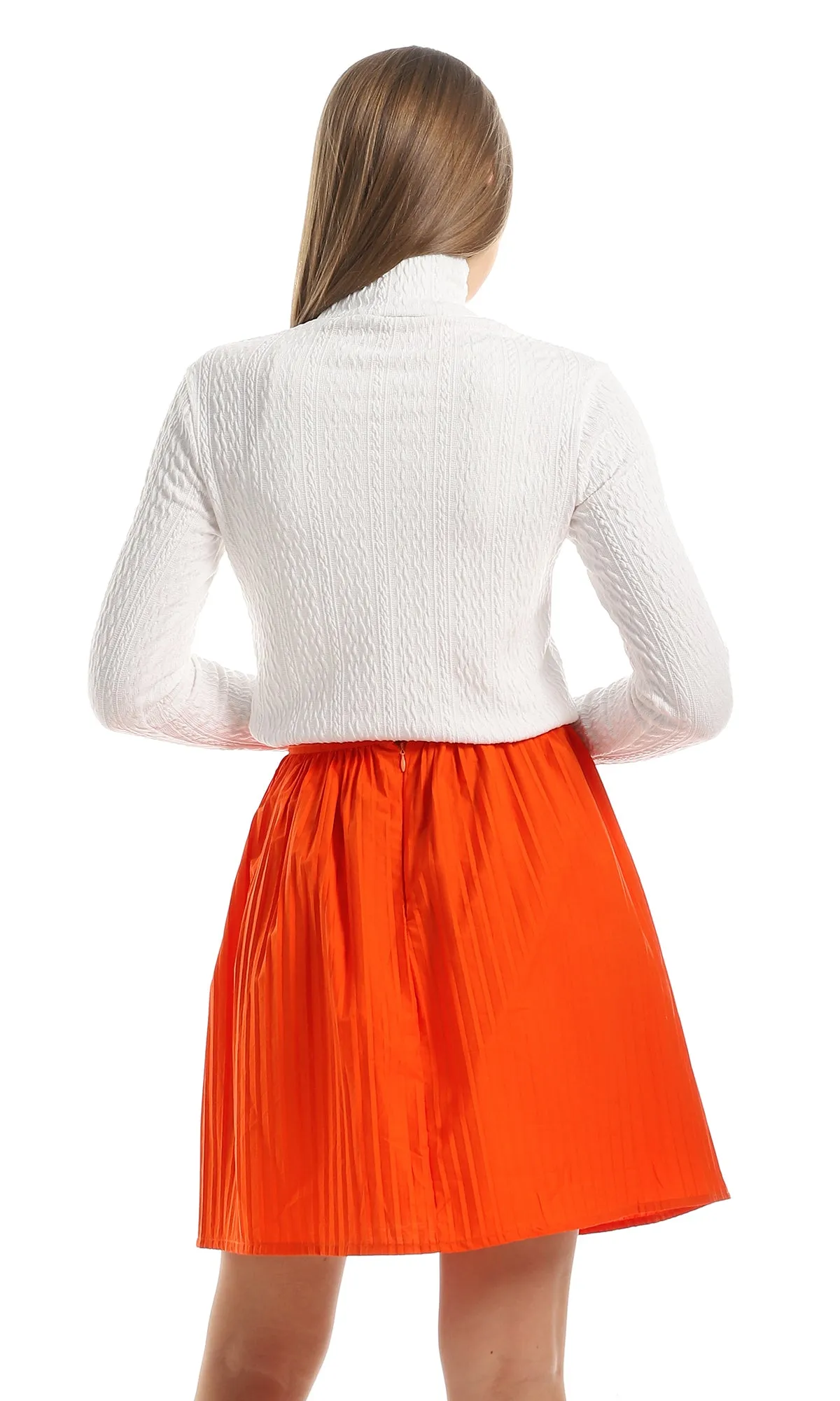 O161201 High Neck Long Sleeved Chic Knitted Top - Off White