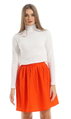 O161201 High Neck Long Sleeved Chic Knitted Top - Off White