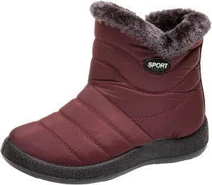oiangi Snow Boots for Women Waterproof Fashion Solid Round Toe Slip-on Platform Ankle Boots Winter Comfortable Warm Quilted Outdoor Casual Flat Shoes