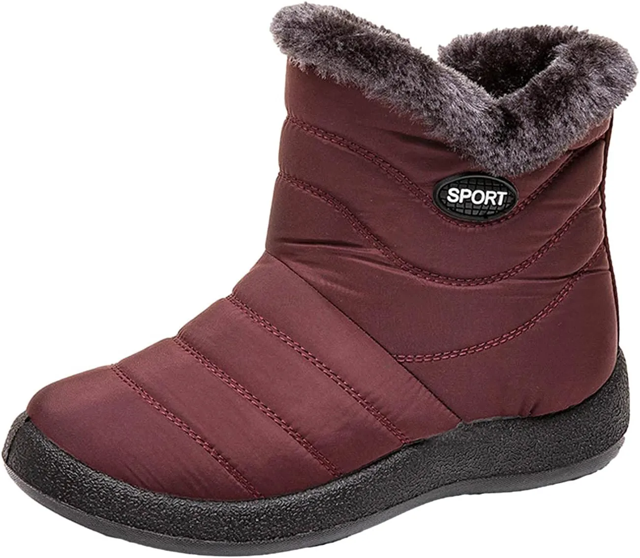 oiangi Snow Boots for Women Waterproof Fashion Solid Round Toe Slip-on Platform Ankle Boots Winter Comfortable Warm Quilted Outdoor Casual Flat Shoes