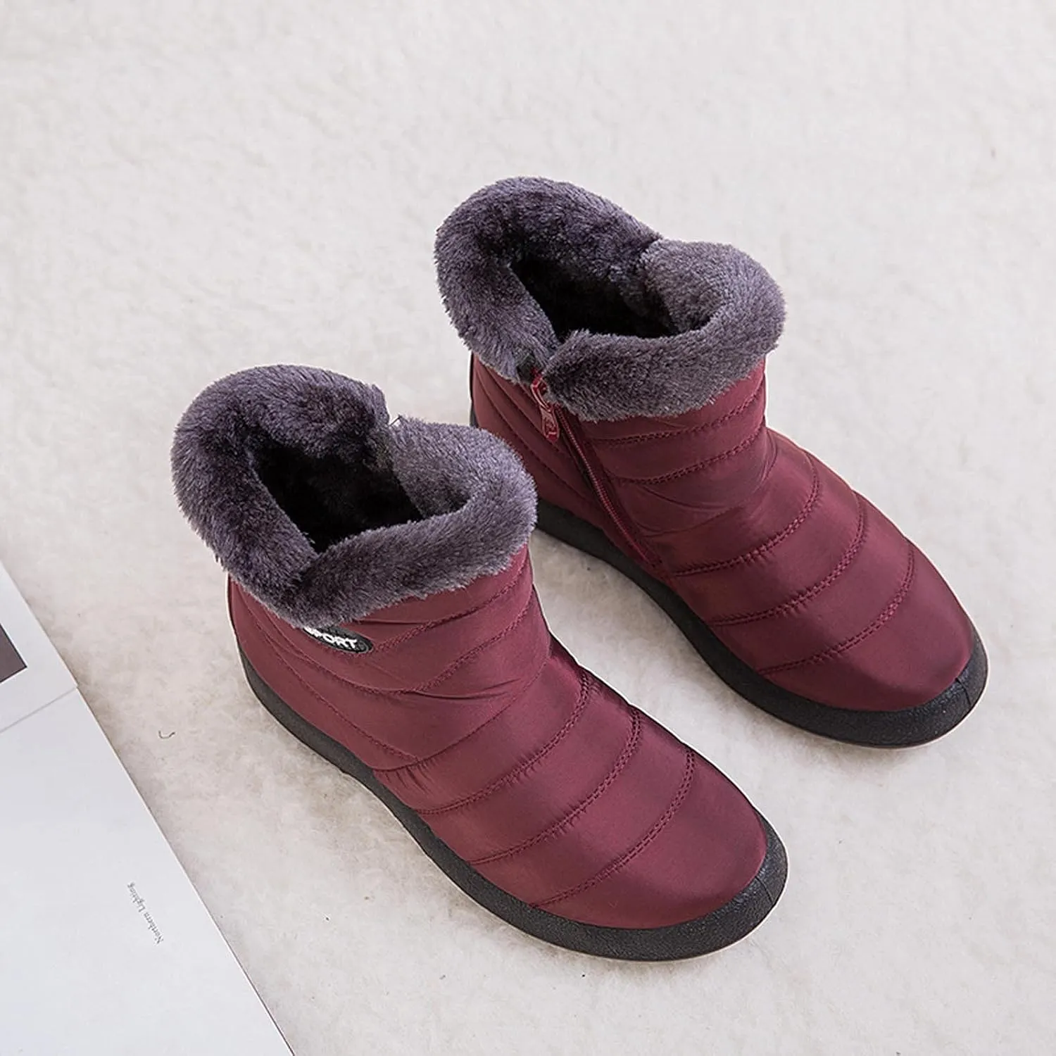 oiangi Snow Boots for Women Waterproof Fashion Solid Round Toe Slip-on Platform Ankle Boots Winter Comfortable Warm Quilted Outdoor Casual Flat Shoes