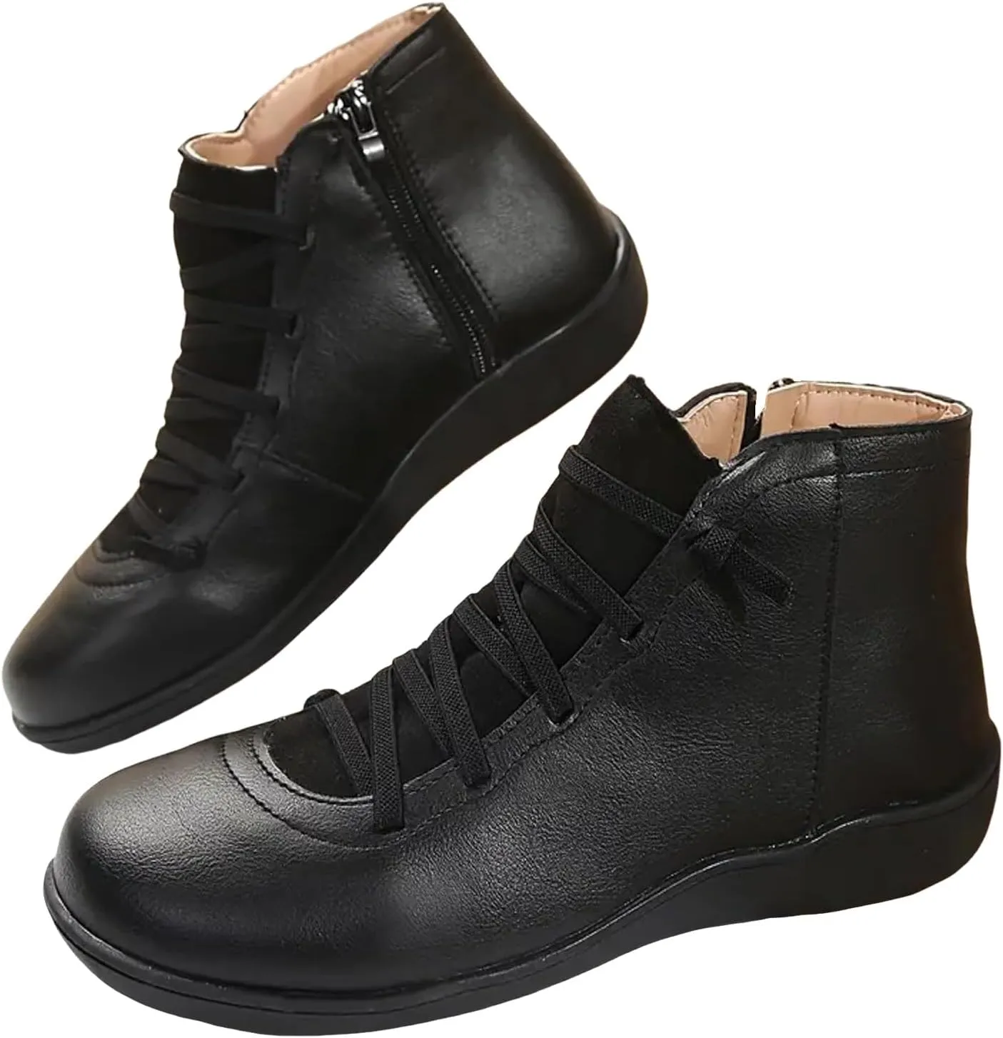 Orthopedic Boots For Women Flat Ankle Boots Casual Walking Short Bootie Lace Up Walking Sneaker Flat Roman Shoes