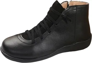 Orthopedic Boots For Women Flat Ankle Boots Casual Walking Short Bootie Lace Up Walking Sneaker Flat Roman Shoes