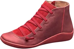 Orthopedic Boots Women Flat Ankle Boots Comfy Zipper Booties Vintage Leather Short Bootie Outdoor Flat Roman Shoes