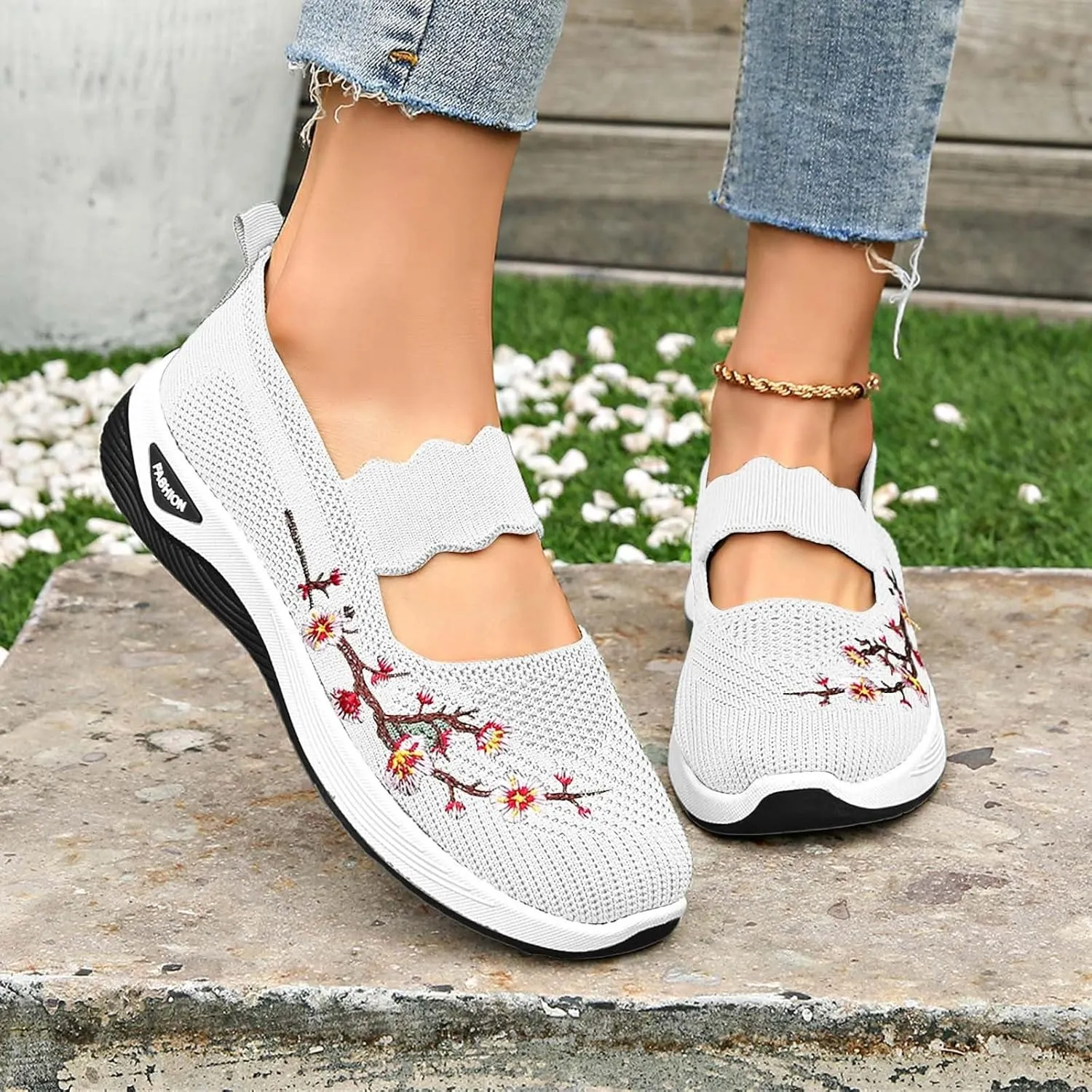 Orthopedic Shoes for Women Wide Width, Breathable Walking Comfortable Slip on Sneakers Arch Support Casual Shoes