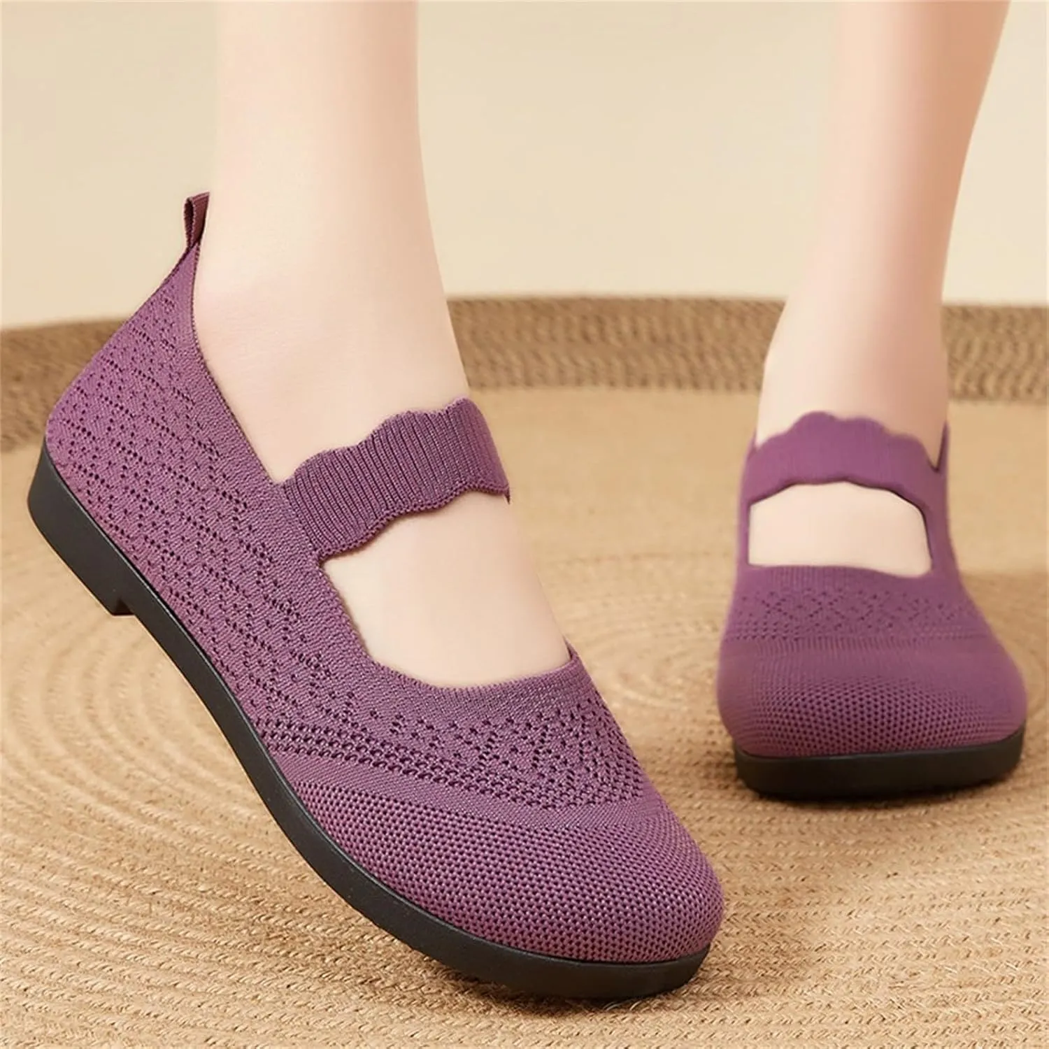 Orthowalk Shoes for Women Orthopedic Arch Support Woven Mesh Breathable Soft Sneakers Slip On Wide Width Low Heel Dress Shoes
