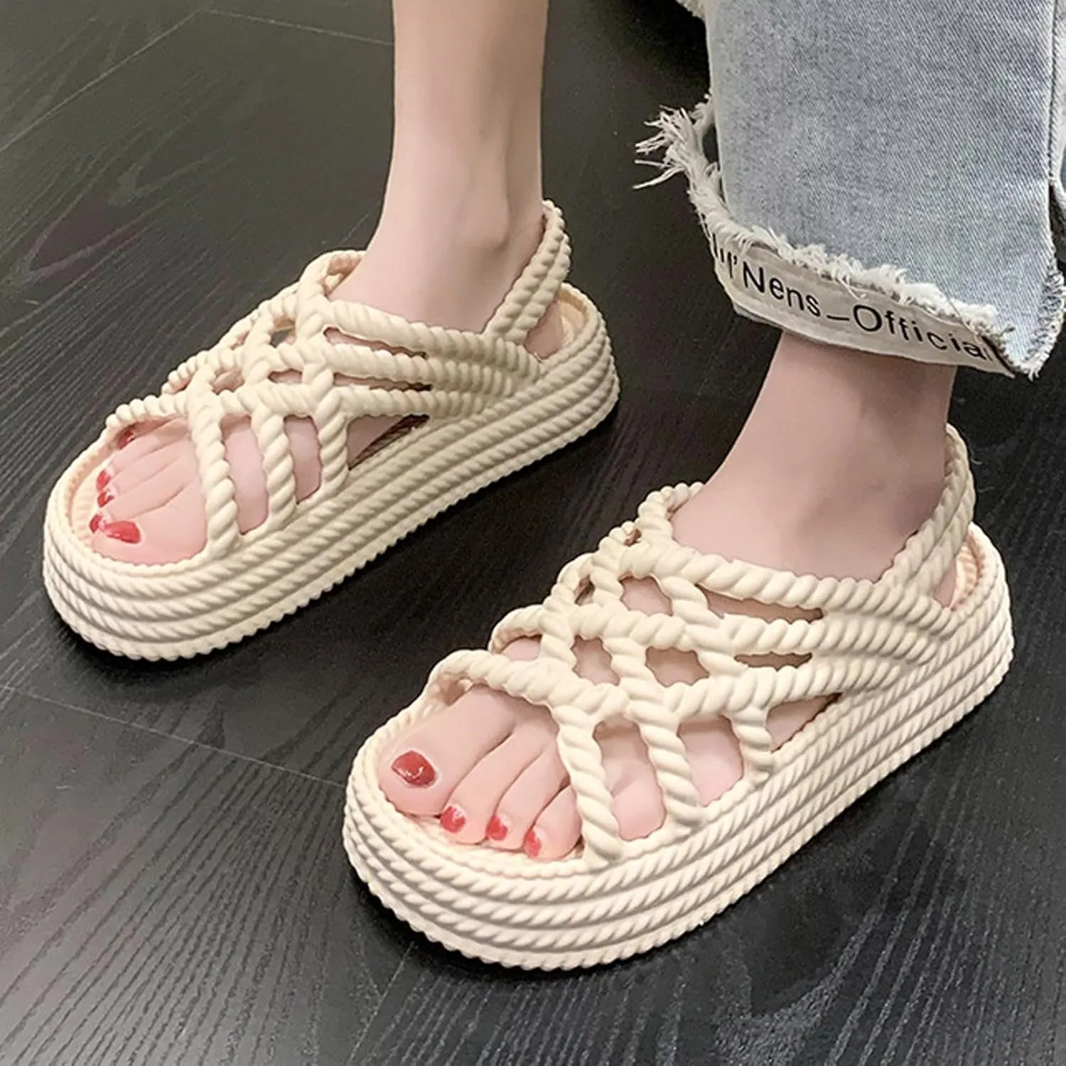 Platform Sandals for Women 2024 Summer New Flat Bottom Women Sandals Popular Thick Sole Flat Bottom With Little Fairy