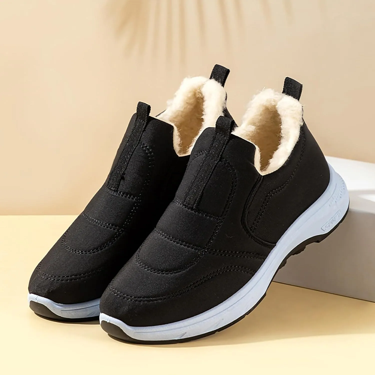 Plush Lined Ankle Boots for Women Low Heel Non Slip Walking Shoes Casual Shoes for Women Slip On Boots
