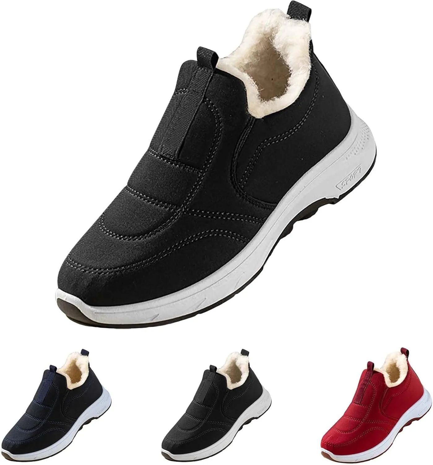 Plush Lined Ankle Boots for Women Low Heel Non Slip Walking Shoes Casual Shoes for Women Slip On Boots