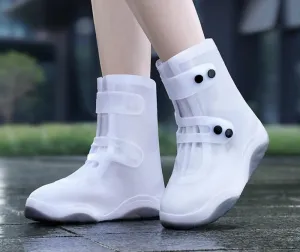 Rain Shoe Covers Waterproof PVC Shoe Protectors , Shoe Covers ,Non-Slip Rain Boot Overshoes for Men Women, Reusable Shoes Cover for Outdoor Hiking Climbing Camping Cycling(2 Pairs)(White,11.81 in)