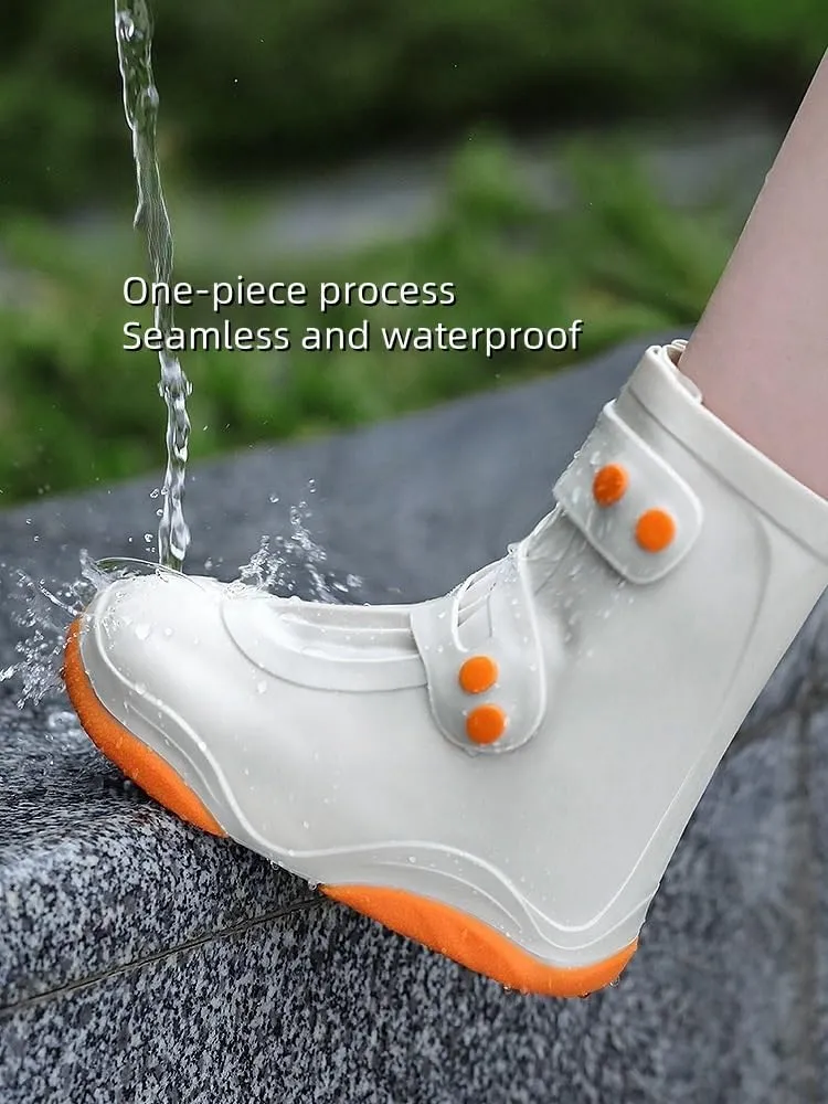Rain Shoe Covers Waterproof PVC Shoe Protectors , Shoe Covers ,Non-Slip Rain Boot Overshoes for Men Women, Reusable Shoes Cover for Outdoor Hiking Climbing Camping Cycling(2 Pairs)(White,11.81 in)