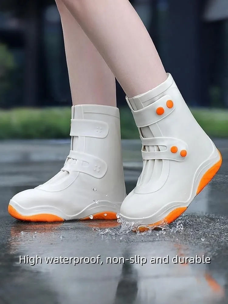 Rain Shoe Covers Waterproof PVC Shoe Protectors , Shoe Covers ,Non-Slip Rain Boot Overshoes for Men Women, Reusable Shoes Cover for Outdoor Hiking Climbing Camping Cycling(2 Pairs)(White,11.81 in)