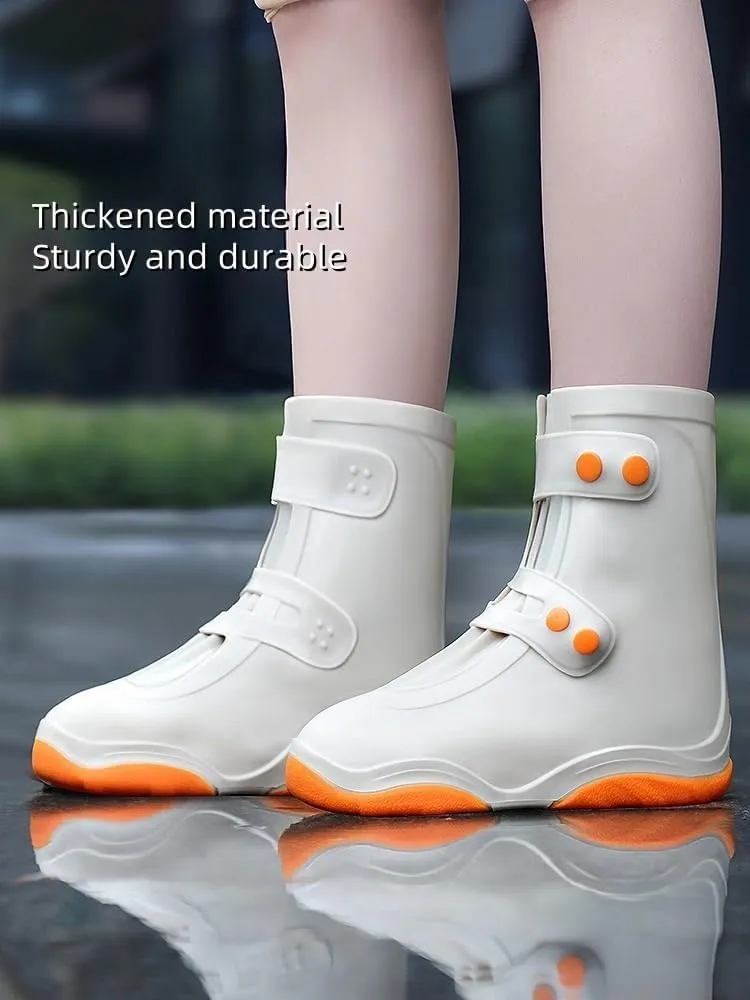 Rain Shoe Covers Waterproof PVC Shoe Protectors , Shoe Covers ,Non-Slip Rain Boot Overshoes for Men Women, Reusable Shoes Cover for Outdoor Hiking Climbing Camping Cycling(2 Pairs)(White,11.81 in)