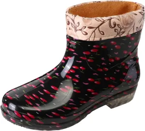 Rainboots Boots Women Ankle Garden Rainboot Fleec Warm Slip On Short Rain Boots Rubber Work Boots Garden Shoes Short Rain Boots
