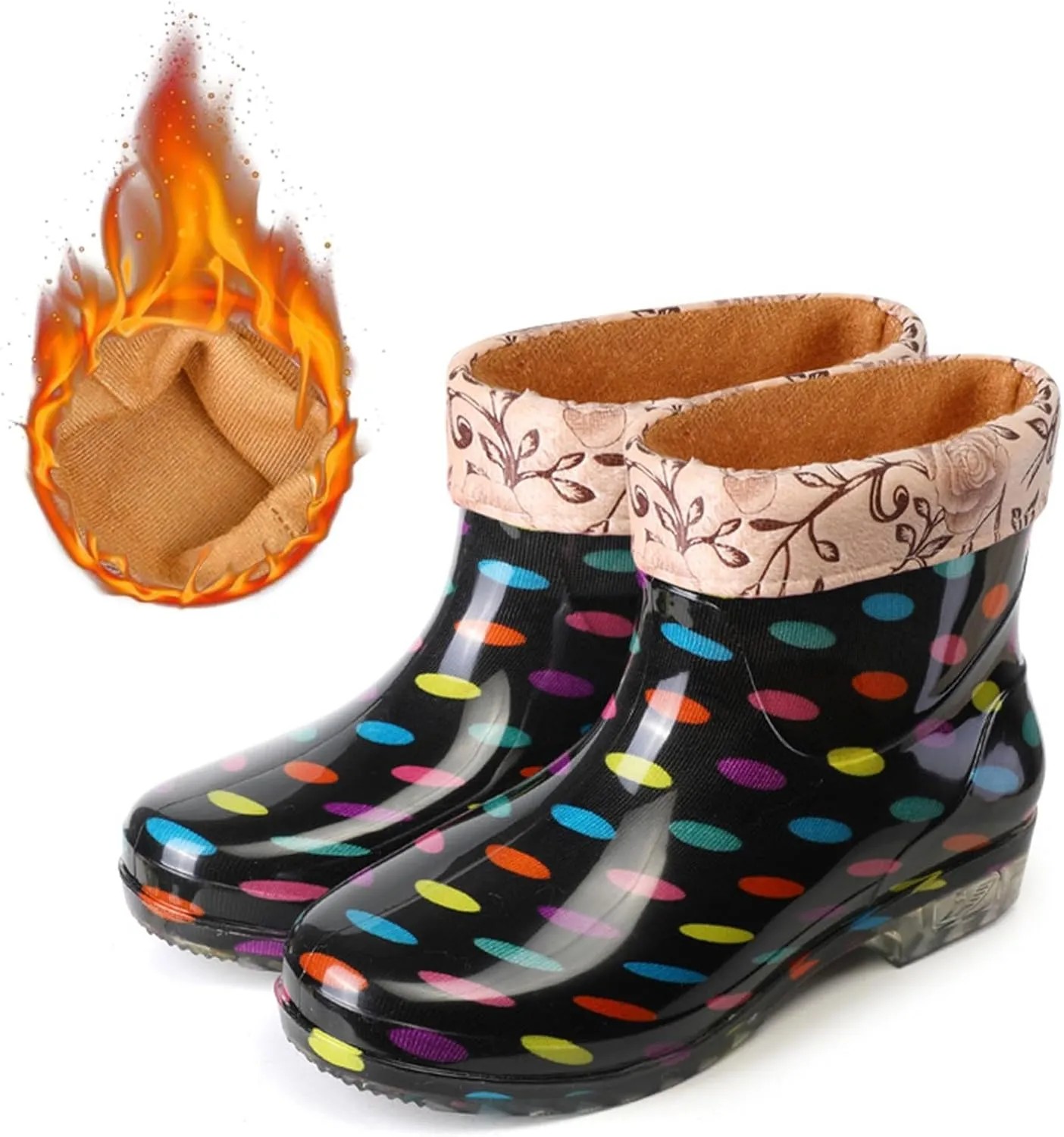 Rainboots Boots Women Ankle Garden Rainboot Fleec Warm Slip On Short Rain Boots Rubber Work Boots Garden Shoes Short Rain Boots