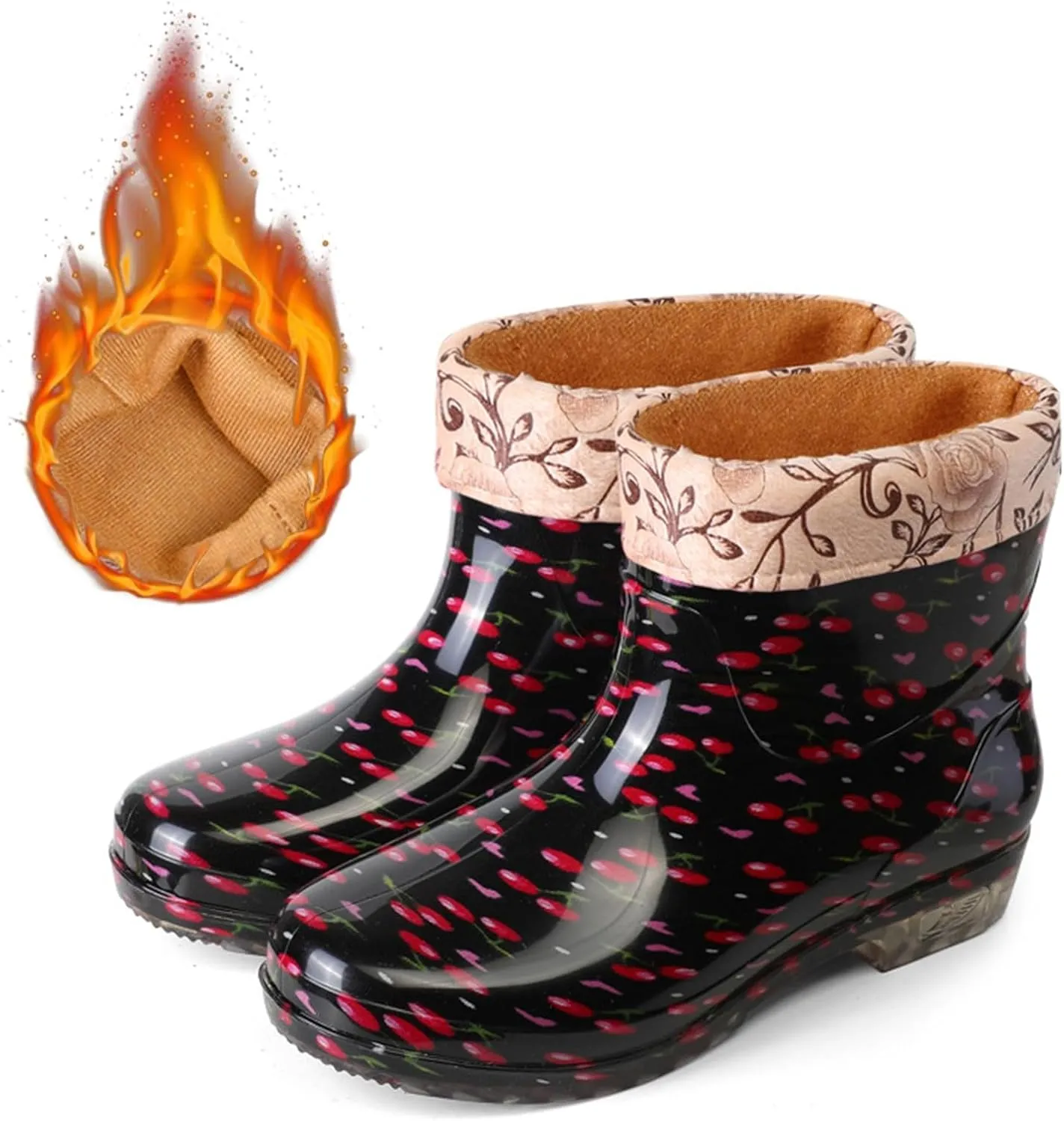 Rainboots Boots Women Ankle Garden Rainboot Fleec Warm Slip On Short Rain Boots Rubber Work Boots Garden Shoes Short Rain Boots