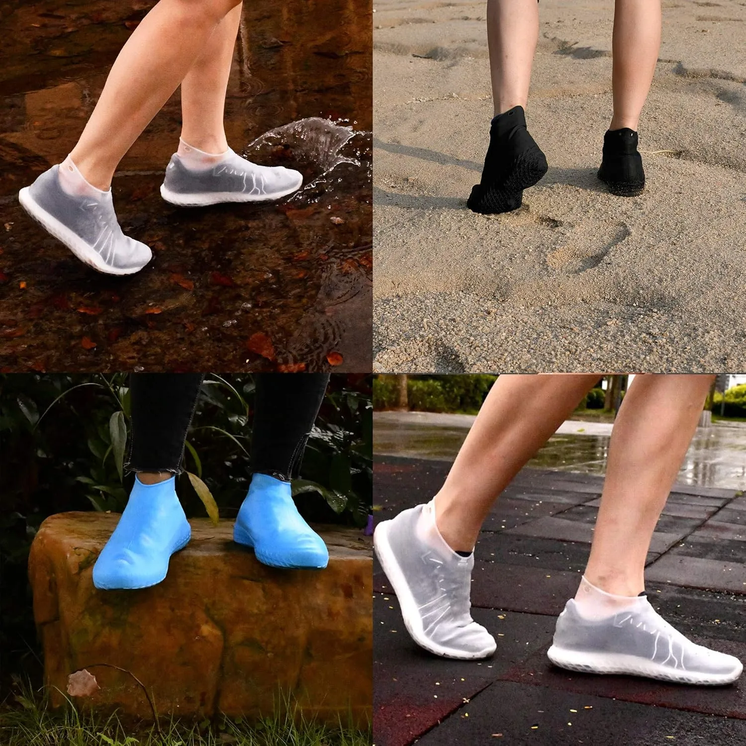 Reusable Silicone Waterproof Shoe Covers, No-Slip Silicone Rubber Shoe Protectors for Kids,Men and Women