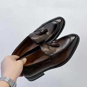 Santimon Men??s Leather Moc Toe Tassel Loafers ?C Anti-Slip Rubber Sole Lightweight Slip-Ons for Weddings, Office & Formal Events