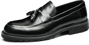 Santimon Men's Loafers Slip Ons Dress Casual Tassel Shoes Genuine Leather Thick-Soled Penny Loafer Formal Business Fashion Prom Wedding Tuxedo Shoes for Men