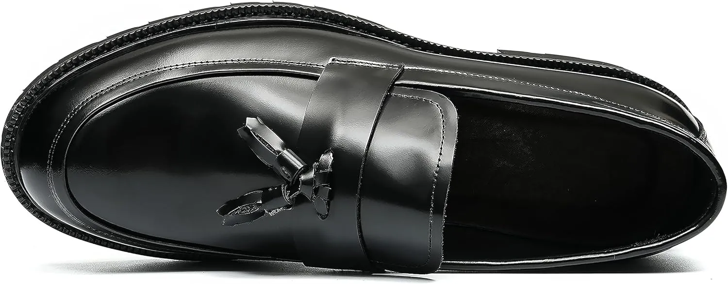 Santimon Men's Loafers Slip Ons Dress Casual Tassel Shoes Genuine Leather Thick-Soled Penny Loafer Formal Business Fashion Prom Wedding Tuxedo Shoes for Men