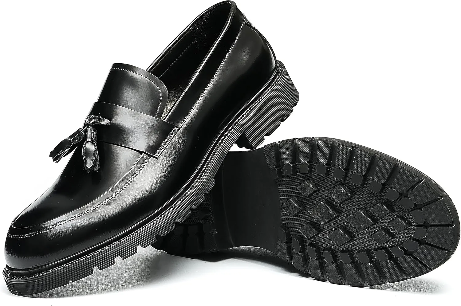 Santimon Men's Loafers Slip Ons Dress Casual Tassel Shoes Genuine Leather Thick-Soled Penny Loafer Formal Business Fashion Prom Wedding Tuxedo Shoes for Men