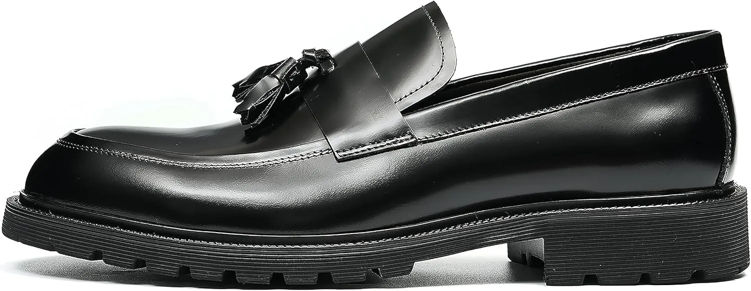 Santimon Men's Loafers Slip Ons Dress Casual Tassel Shoes Genuine Leather Thick-Soled Penny Loafer Formal Business Fashion Prom Wedding Tuxedo Shoes for Men