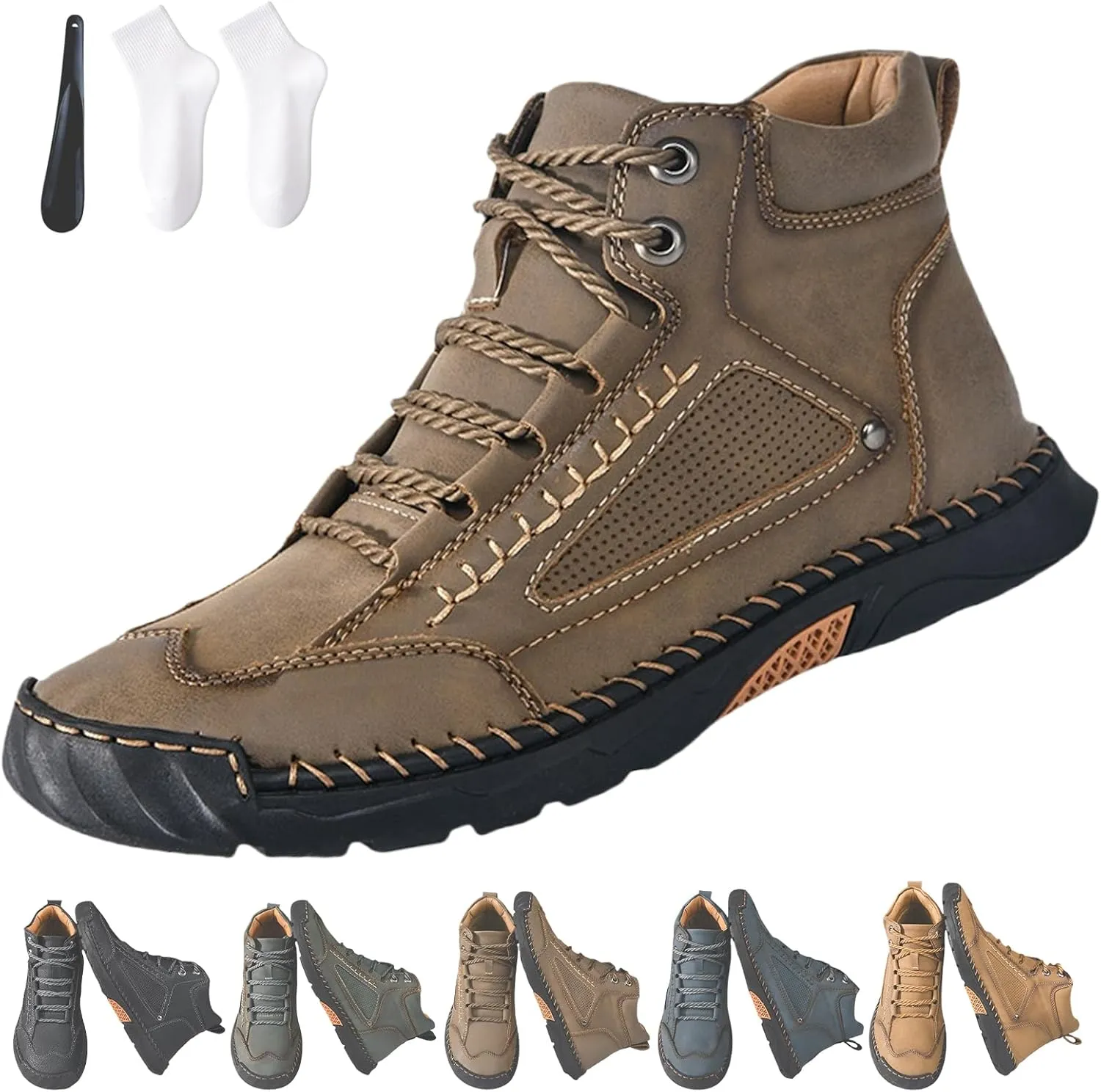 Saw Behind Boots, Sawbehind Leather Boots Mens, Wide Men's Comfortable Handmade Leather Boot, Waterproof Non-Slip Arch Support Sneakers