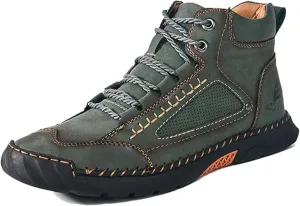 Sawbehind Mens Boots,Comfortable Handmade Leather Boots,Men'S outdoor Leather Shoes,Arch Support,Spacious Toe Box,Non-Slip Rubber Sole