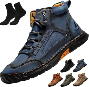 Sawbehind Mens Boots,Sawbehind Leather Shoes, Men's Comfortable Handmade Leather Boots ?C Waterproof, Outdoor Arch Support Orthopedics Ankle Shoes