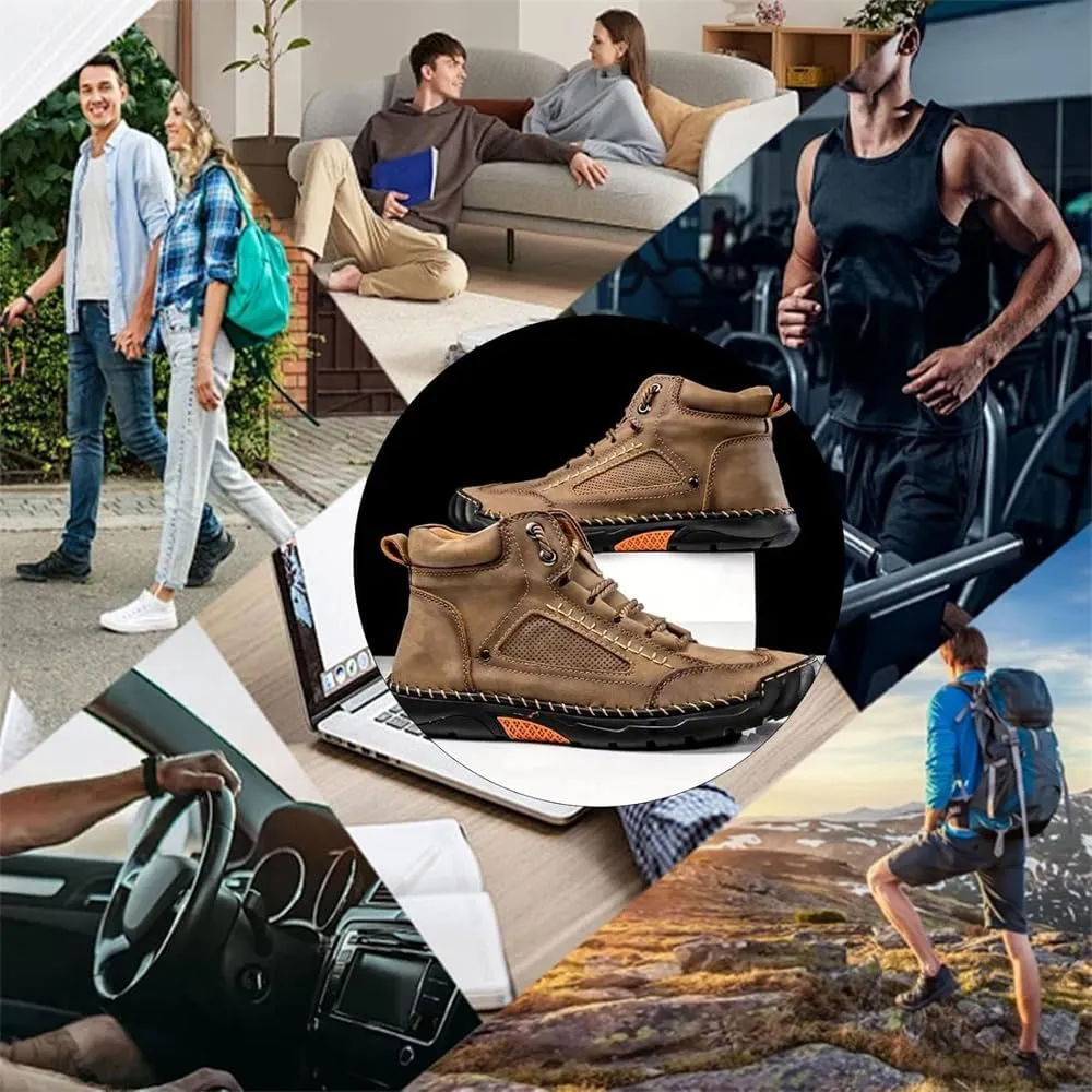 Sawbehind Mens Boots,Sawbehind Leather Shoes, Men's Comfortable Handmade Leather Boots ?C Waterproof, Outdoor Arch Support Orthopedics Ankle Shoes