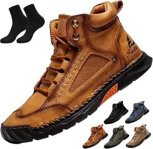 Sawbehind Mens Boots,Sawbehind Leather Shoes, Men's Comfortable Handmade Leather Boots ?C Waterproof, Outdoor Arch Support Orthopedics Ankle Shoes