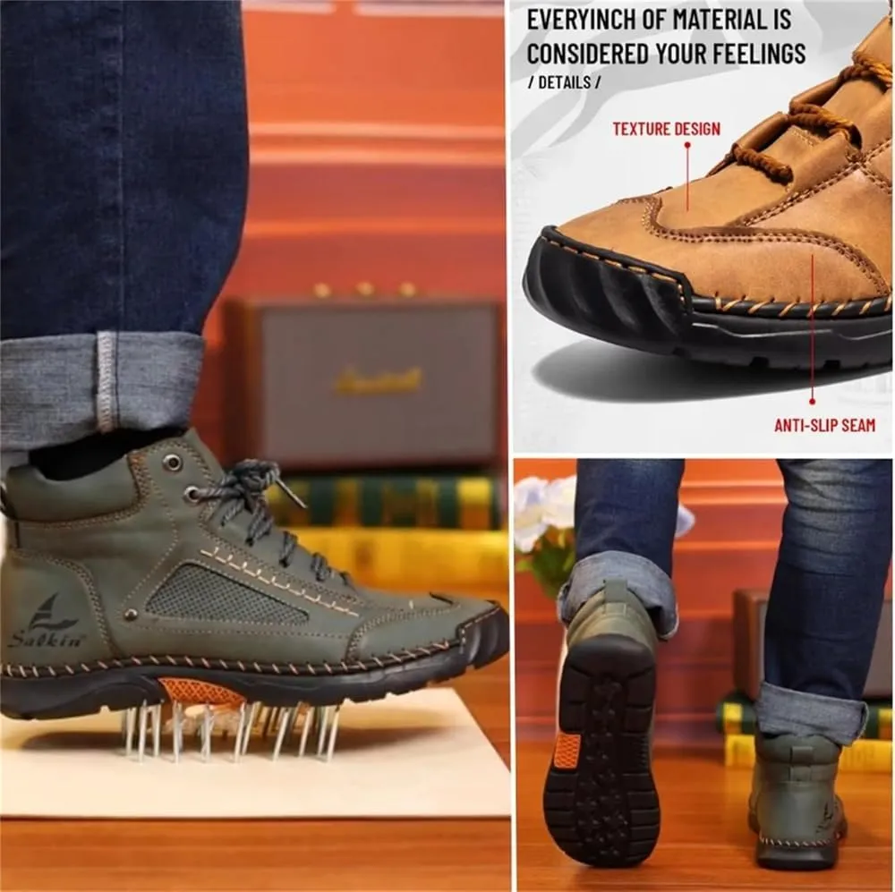 Sawbehind Mens Boots,Sawbehind Leather Shoes, Men's Comfortable Handmade Leather Boots ?C Waterproof, Outdoor Arch Support Orthopedics Ankle Shoes