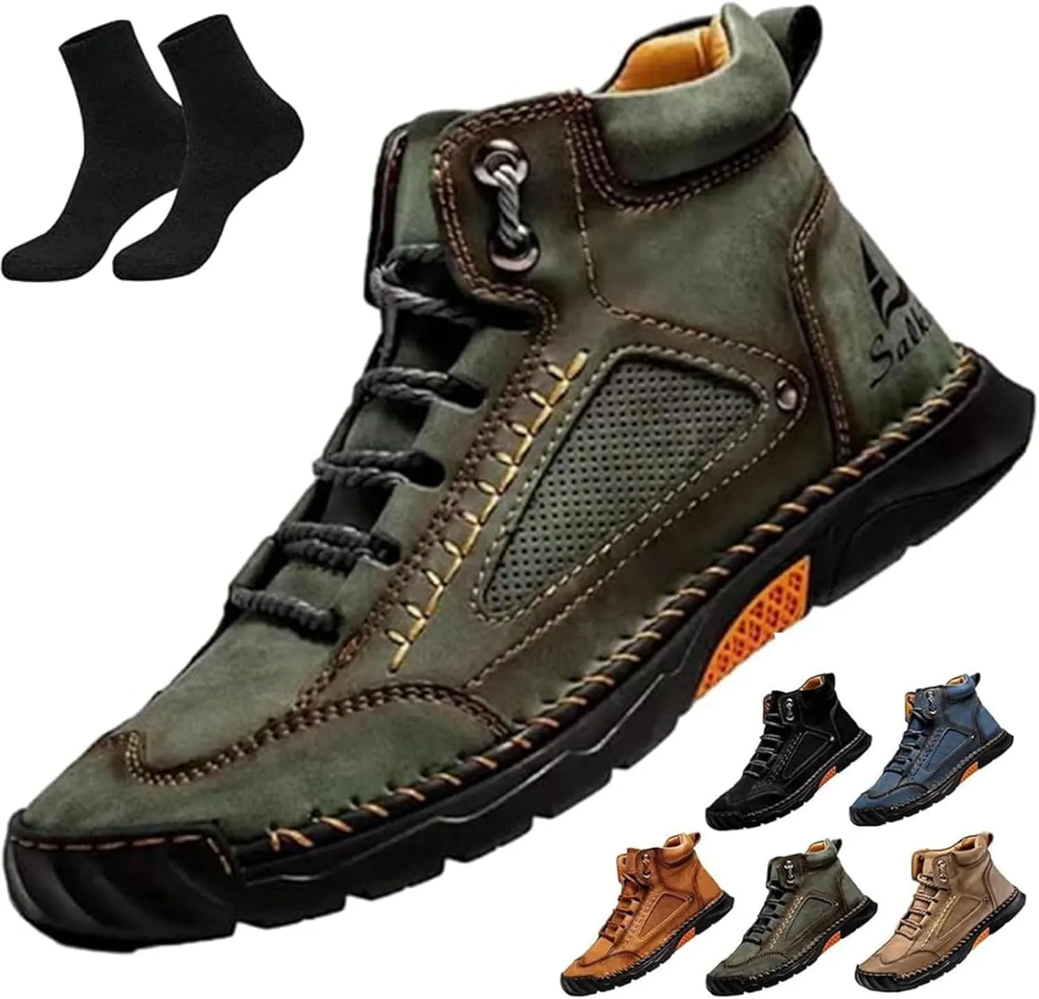 Sawbehind Mens Boots,Sawbehind Leather Shoes, Men's Comfortable Handmade Leather Boots ?C Waterproof, Outdoor Arch Support Orthopedics Ankle Shoes