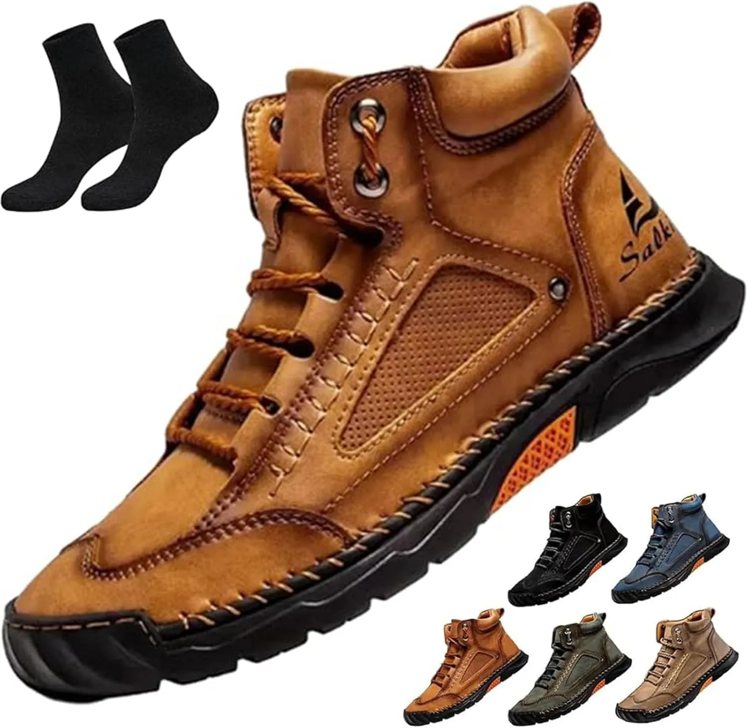 Sawbehind Mens Boots,Sawbehind Leather Shoes, Men's Comfortable Handmade Leather Boots ?C Waterproof, Outdoor Arch Support Orthopedics Ankle Shoes