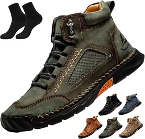 Sawbehind Mens Boots,Sawbehind Leather Shoes, Men's Comfortable Handmade Leather Boots ?C Waterproof, Outdoor Arch Support Orthopedics Ankle Shoes