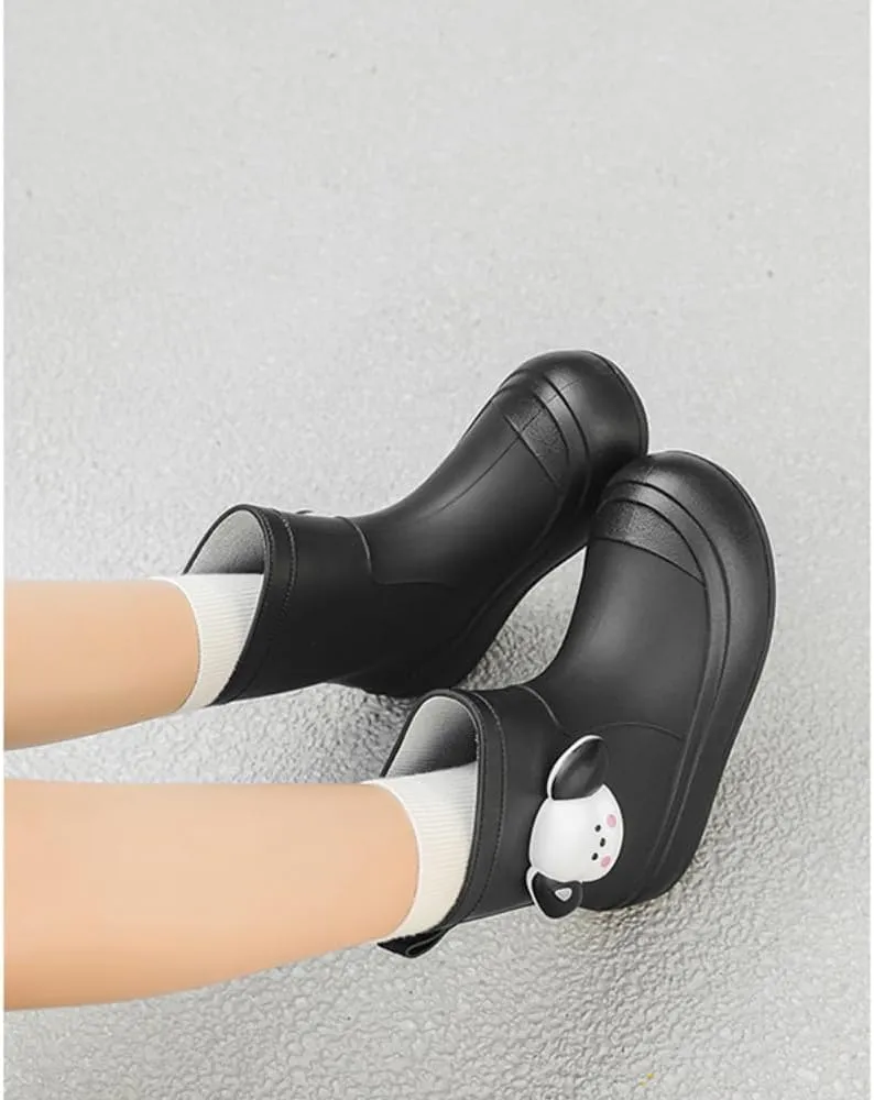 Short Ankle-High Rain Boots Waterproof Cute Short Rubber Cartoon Detachable Dog Boots