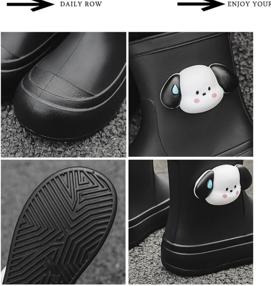 Short Ankle-High Rain Boots Waterproof Cute Short Rubber Cartoon Detachable Dog Boots