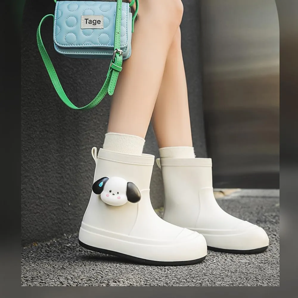 Short Ankle-High Rain Boots Waterproof Cute Short Rubber Cartoon Detachable Dog Boots