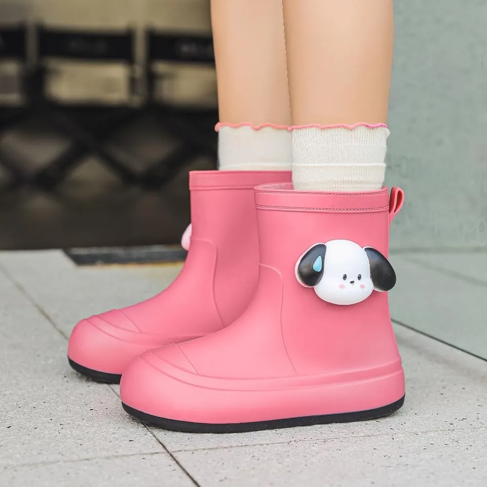 Short Ankle-High Rain Boots Waterproof Cute Short Rubber Cartoon Detachable Dog Boots